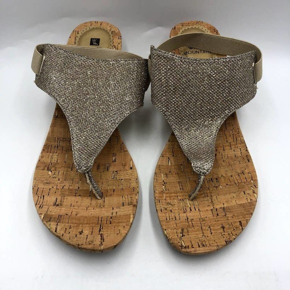 White Mountain Women's Gold Wedge Sandals - Picture 6 of 15